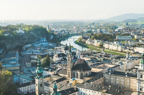 Preview: Scenic view over old town center of Salzburg, Austria