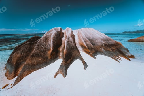 Preview: The most famous granite boulder near tropical beach Anse Source d'Argent, La Digue Island