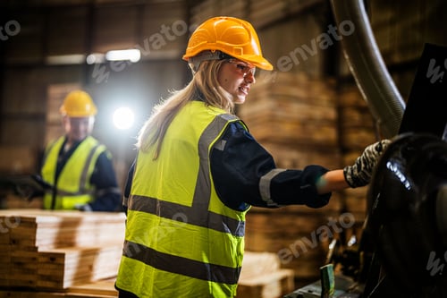Preview: Factory engineer man working with timber material