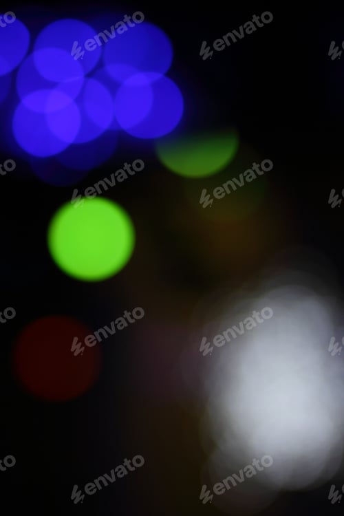 Preview: Blue, Red, Yellow, Blue, White Blurred Festive Bokeh Background With Stars For Christmas