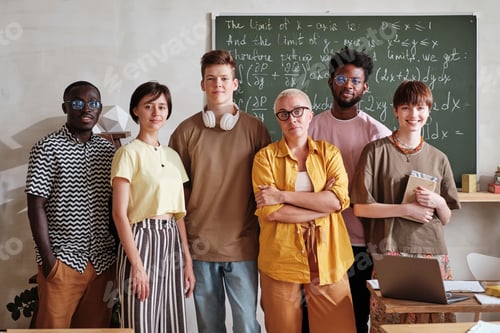 Preview: Teacher with students standing in the classroom