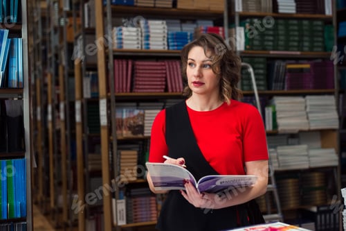 Preview: Young woman educator working in high school library
