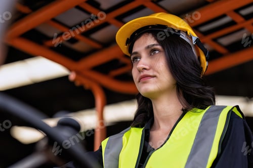 Preview: In robotic maintenance shop forklift operator radio to team driving truck deliver repair parts