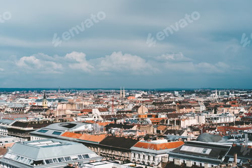 Preview: rooftops of buildings and cloudy sky in Budapest, Hungary