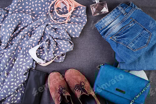 Preview: Womens clothing, accessories, footwear. Fashion outfit. Shopping concept