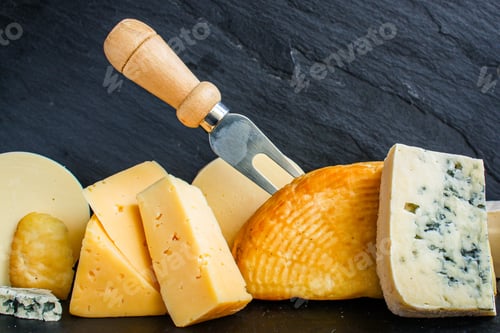 Preview: Cheese Assorted Different Types And Grades Meal On The Table Tasty Serving Size Top View Copy Space