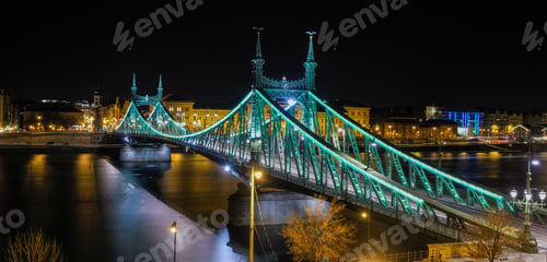 Preview: Aerial night view of Budapest cityscape.