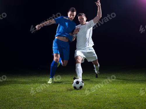 Vista previa: Soccer Football Team Player Game Duel Isolated On Black Background