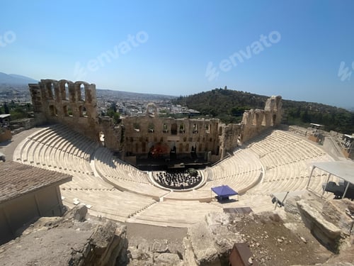 Preview: Ancient Odeon of Herodes Atticus amphitheater with cityscape view in Athens, Greece
