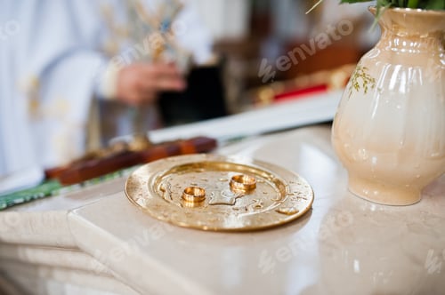 Preview: Wedding day. Accesories for wedding preparation. Two wedding rings.