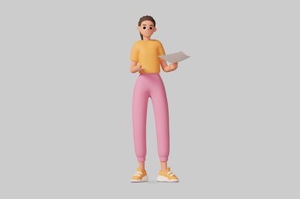 Preview: Cartoon woman standing with paper.