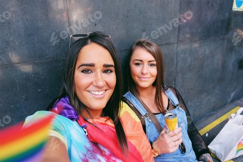 Preview: Selfie of Best friend lesbian couple at gay pride, lgbtq