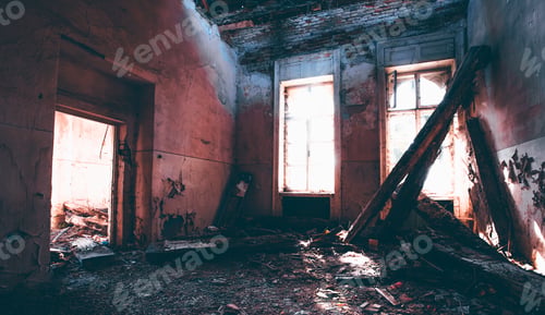 Preview: Old abandoned forgotten historical mansion, inside view.