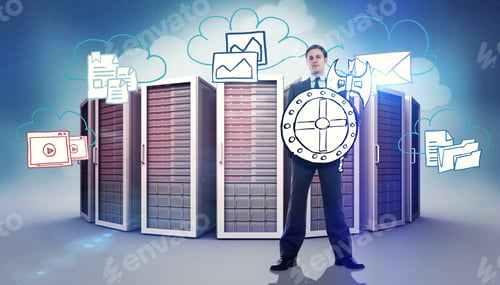 Preview: Corporate Warrior Against Composite Image Of Cloud Computing Doodle