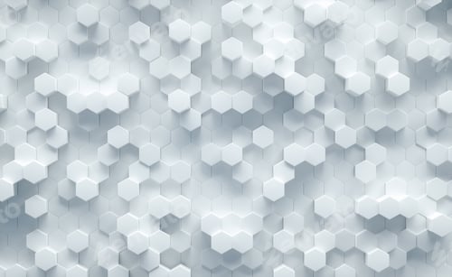 Visualização: Ilustração 3D. Fundo abstrato hexagonal geométrico branco. Conceito futurista e tecnológico