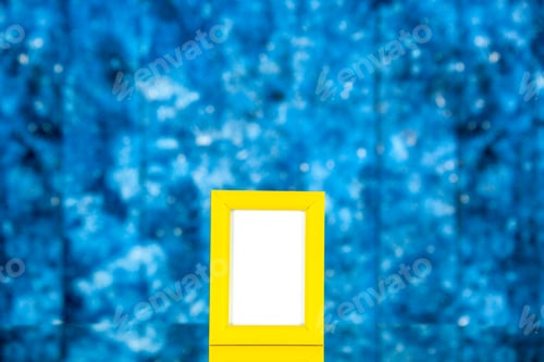Preview: front view yellow picture frame on blue background portrait photo color present family gift picture