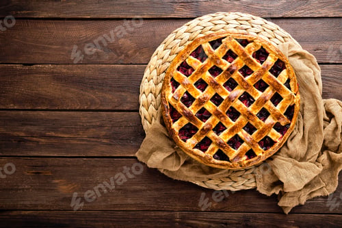 Preview: Fruit pie. Sweet pie, tart with fresh plums. Delicious cake with plums