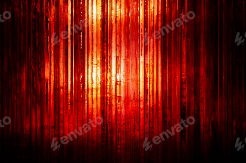Preview: Wall of brightly coloured red striped thick glass background light shining through warm backdrop.