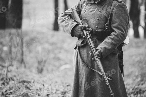 Preview: Close up of German military ammunition of a German soldier at World War II. Warm autumn clothes