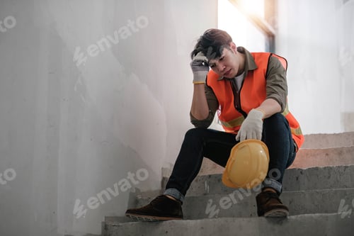 Preview: Stress engineer or architect holding hands at his head. He is having problems in work. He is sitting