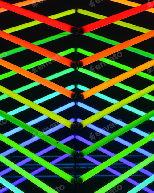 Preview: Neon lights as a background. Installation of neon lines for the design.