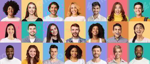 Preview: Collage of diverse young people expressing positive emotions