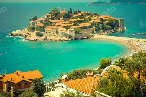Preview: Sveti Stefan peninsula, small islet in the Mediterranean coast, Montenegro