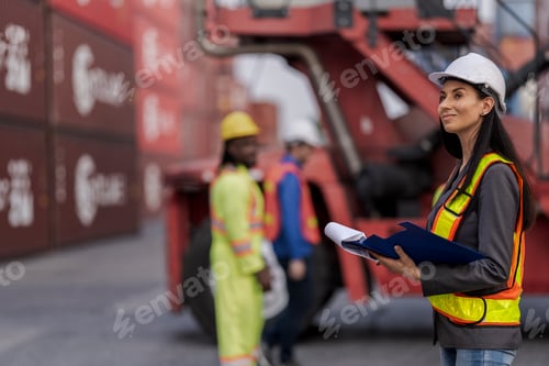 Preview: logistics workers people working to operation on site containers yard.