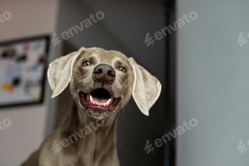 Preview: Funny portrait of a smiling Weimaraner dog