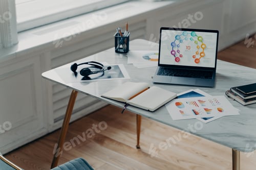 Preview: Modern comfortable office workplace of accountant or economist in office cabinet