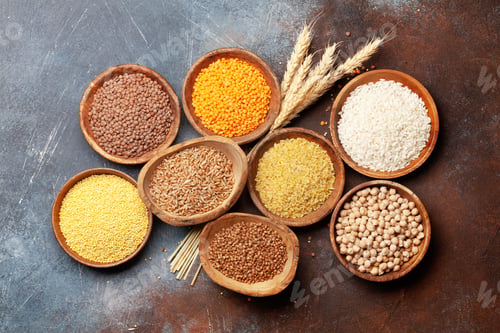 Preview: Gluten free cereals. Rice, buckwheat, corn groats, quinoa and millet