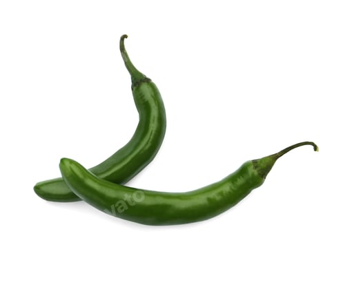 Preview: Green hot chili peppers on white background