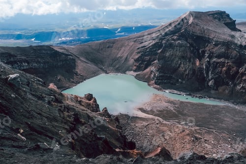 Preview: View of the volcano crater with a lake inside