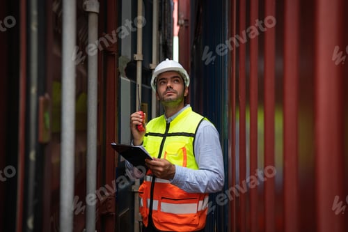 Preview: Male Container yard worker control and checking container.