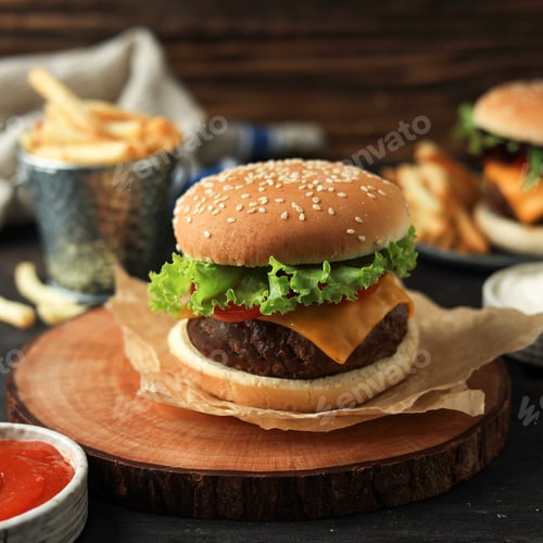 Preview: Delicious Homemade Burgers of Beef, Cheese, and Vegetables