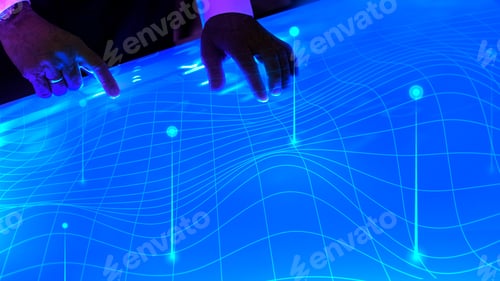 Preview: Man touching the futuristic blue screen