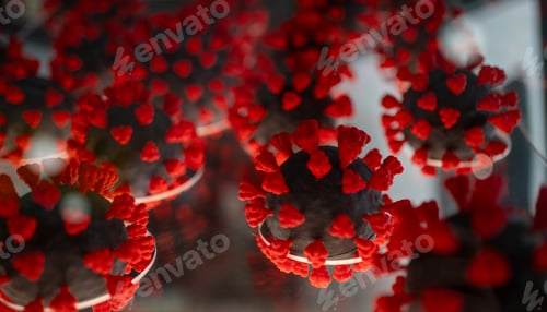Preview: Close-up model of plastic red COVID-19 virus cell bacteria