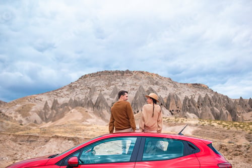 Preview: Happy couple on summer vacation in famous place. Cave formations
