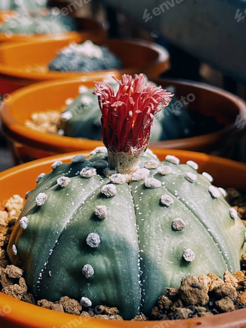 Preview: Little cactus on small pot, plant for decoration, soft focus.