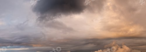 Preview: Dramatic Sunset Sky With Heavy Clouds Over Horizon, Moody Cloudscape At Dusk