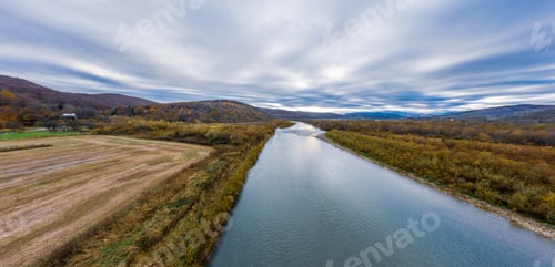 Preview: Flight over autumn mountain river