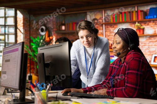 Preview: Call center manager evaluating newly hired woman performance