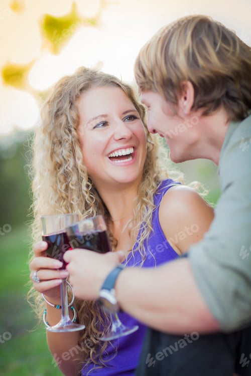 Preview: An Attractive Couple Enjoying A Glass Of Wine in the Park Together.