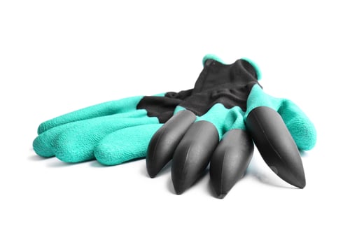 Preview: Pair of gardening gloves on white background