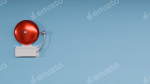 Preview: Red school Bell on blue background with copy space