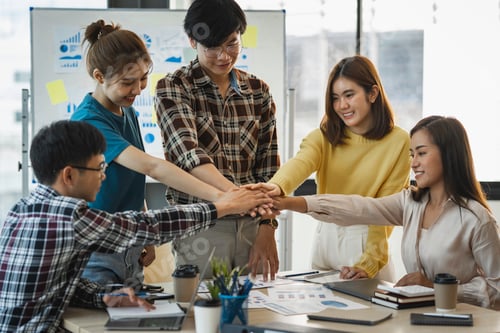 Preview: teamwork business join hand together concept, Business team standing hands together, Volunteer chari