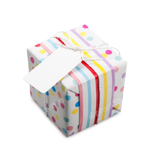 Preview: Polka dot gift box on white background