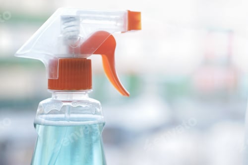 Preview: sprayer with detergent cleaning product. Home cleaning and Housekeeping concept.