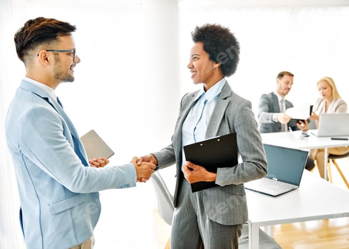 Preview: business man office hand shaking meeting agreement handshake young partnership success contract