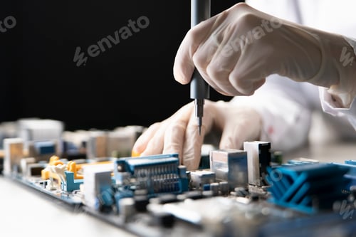 Preview: a female hands holding screwdriver and assemble the computer, attach cooler to motherboard
